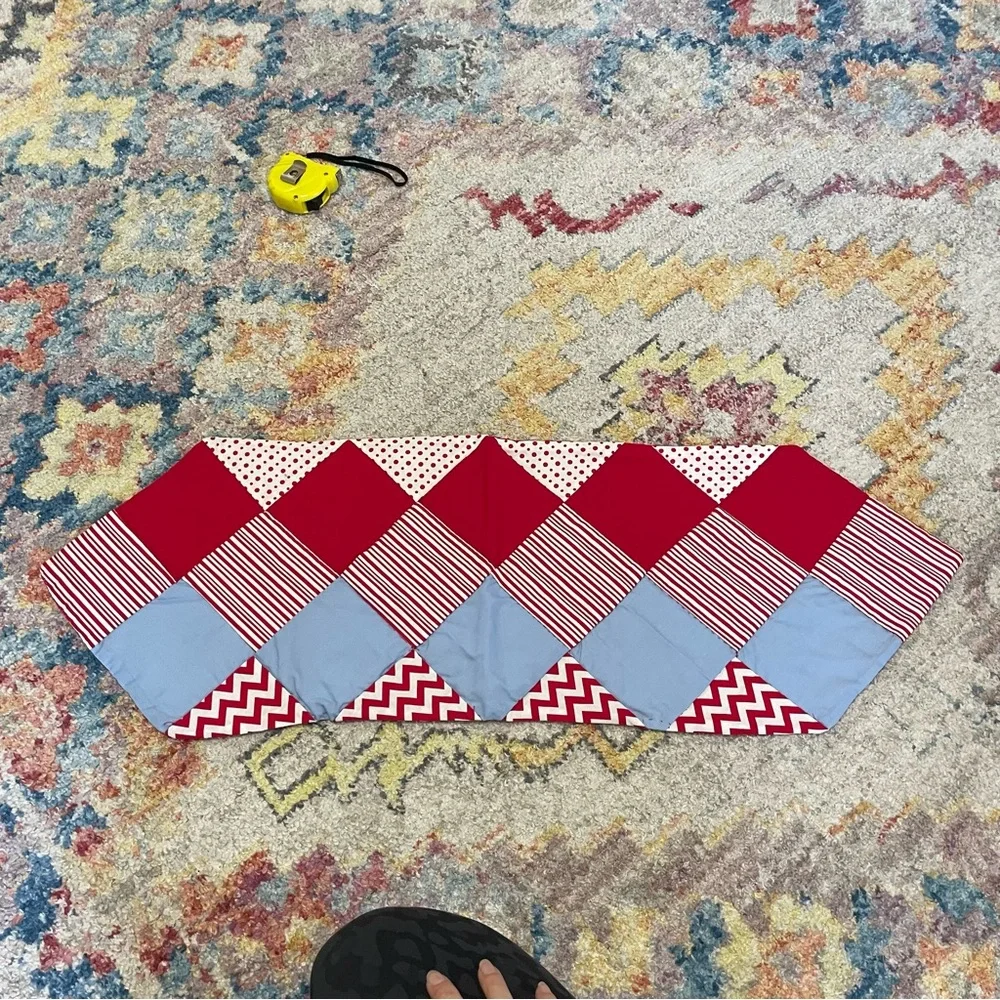 Cute retro vintage handmade checkered table runner 35” x 11.75” quilted